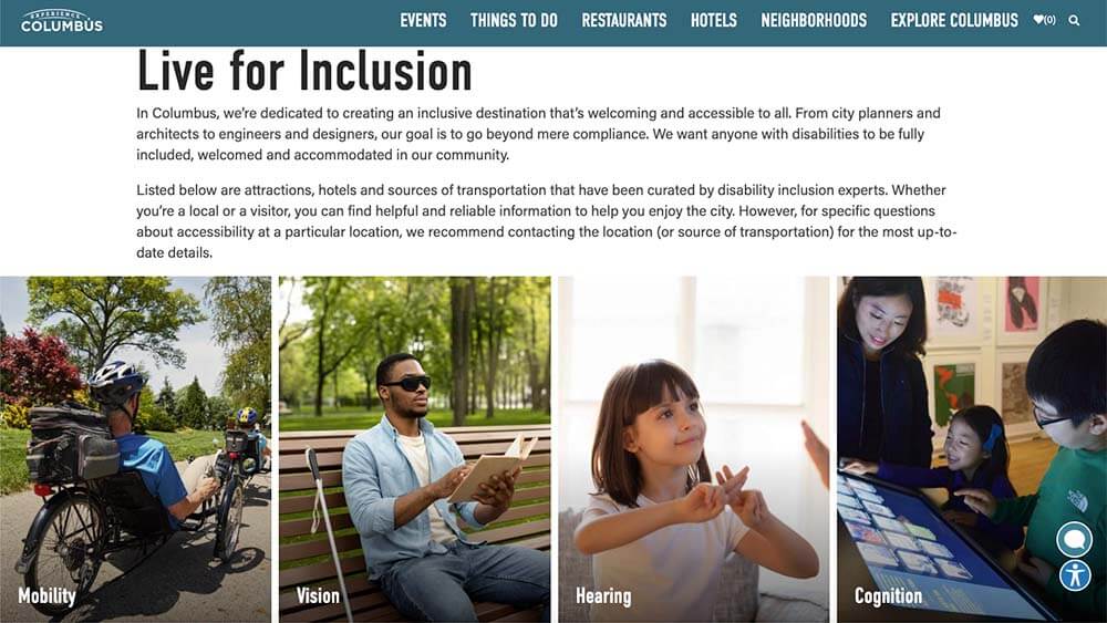 Experience Columbus accessibility page