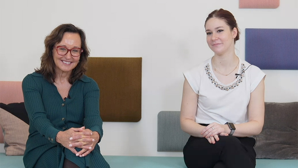 two women smiling